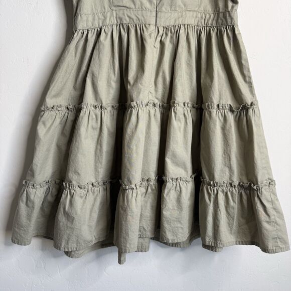 Womens Tiered Babydoll Mini Dress SZ M Sage Green Peasant Milkmaid Cottagecore - Picture 6 of 11